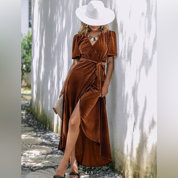 Simple Elegant Brown High-Low Dress - Picture 5 of 12
